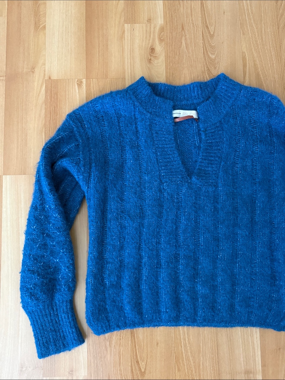 Anthropologie Vibrant Blue Fuzzy V-Neck Sweater